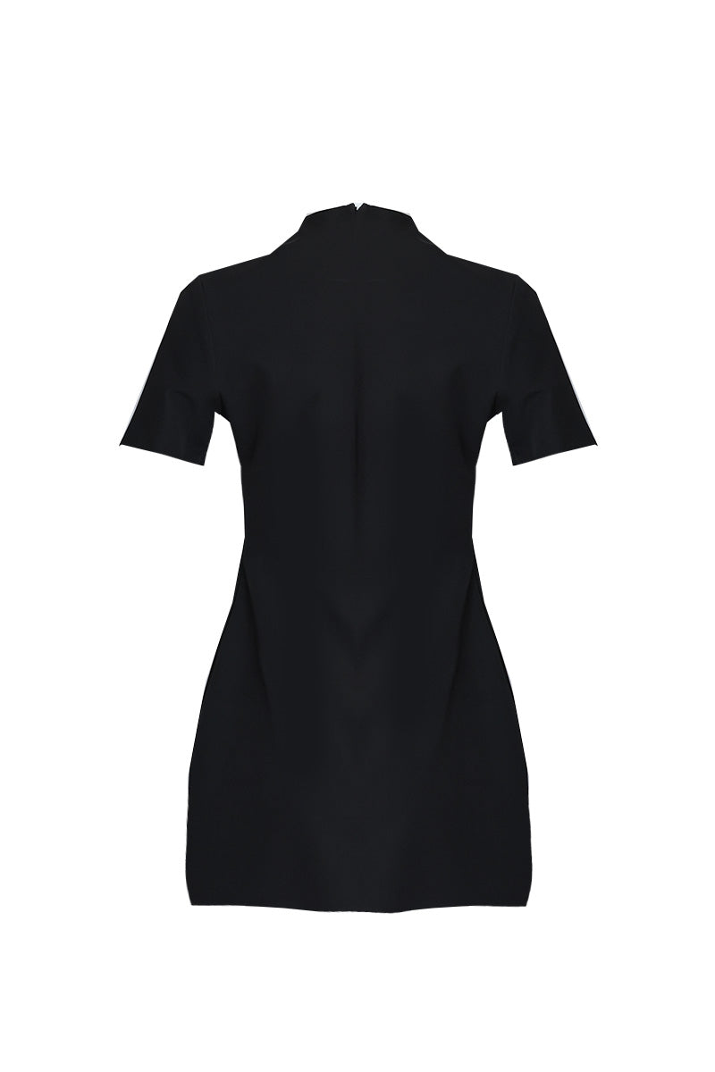 SHORT BLACK DRESS WITH 3D CRYSTAL EMBELLISHED NECKLINE - CULT MIA