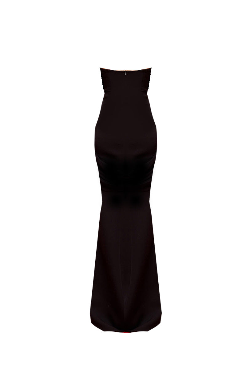 BLACK STRAPLESS CORSET DRESS WITH FLATTERING FRONT DETAIL - CULT MIA