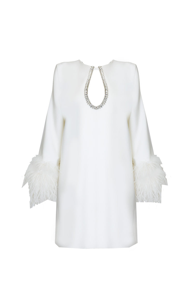 SHORT OFF-WHITE WITH DAZZLING CRYSTAL EMBELLISHMENTS - CULT MIA