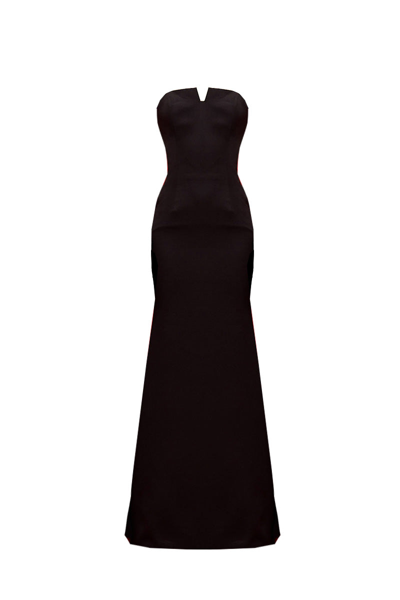BLACK STRAPLESS CORSET DRESS WITH FLATTERING FRONT DETAIL - CULT MIA
