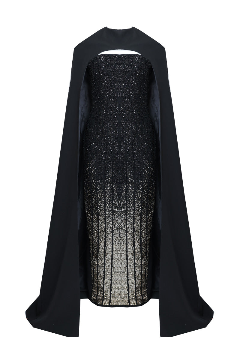 REGAL 2IN1 COUTURE EMBROIDERED CORSET DRESS WITH DETACHABLE CAPE - CULT MIA