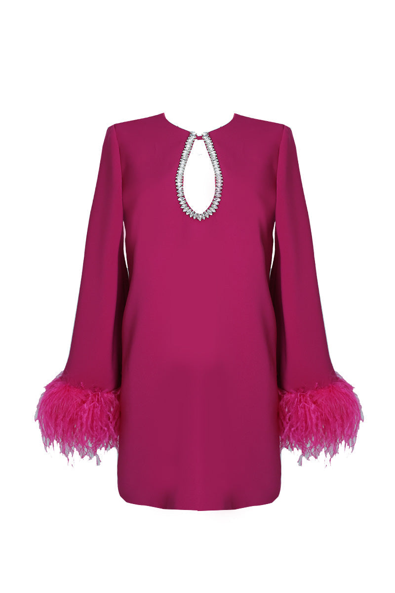 SHORT DRESS WITH DAZZLING CRYSTAL IN DEEP MAGENTA - CULT MIA