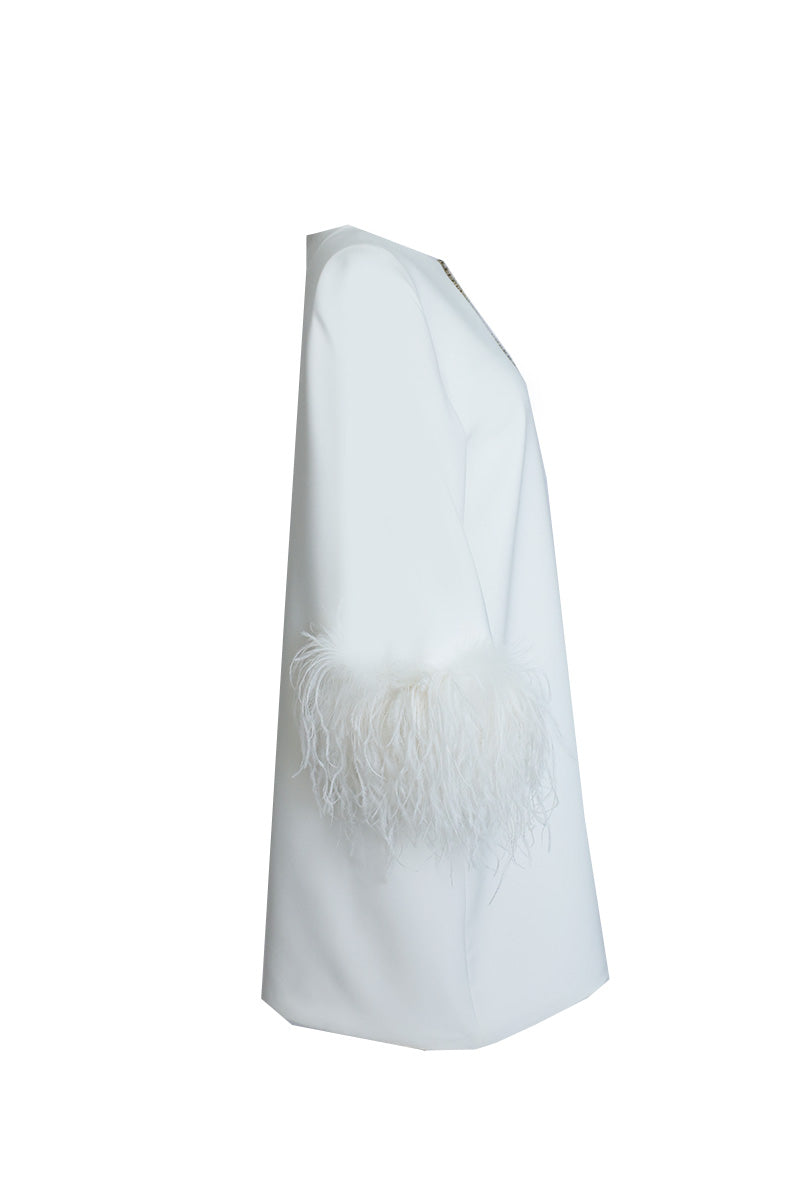 SHORT OFF-WHITE WITH DAZZLING CRYSTAL EMBELLISHMENTS - CULT MIA