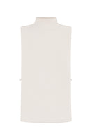 Delegan structural top in milk color displayed on a ghost mannequin, showcasing a stylish and modern sleeveless design.