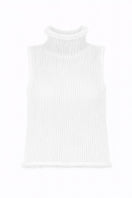 DELEGAN soft skin sheer knit top displayed on a ghost mannequin, showcasing lightweight, fitted design perfect for layering or casual wear.
