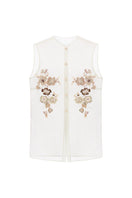 Silk Blossom embroidered shirt by Delegan displayed on a ghost mannequin, showcasing intricate floral embroidery and elegant design.