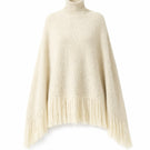 Cream-colored milk blush cardigan by DELEGAN displayed on a ghost mannequin, showing front view of the cozy knit cardigan.
