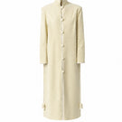 Ivory velvet coat by Delegan displayed on a ghost mannequin, front view showing smooth fabric and tailored fit.