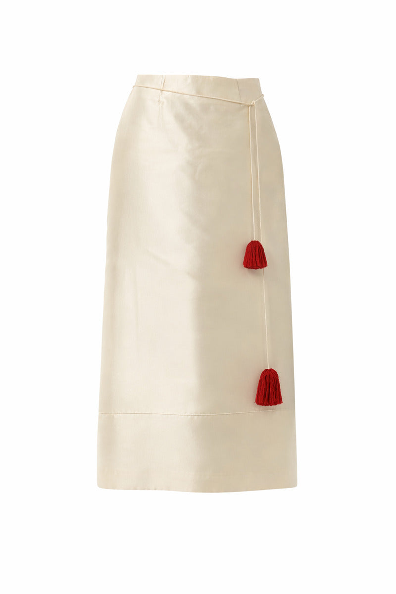 Velvet blush silk midi skirt on ghost mannequin, stylish and elegant, showcasing the soft fabric and flowy design.