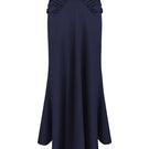 Midnight blue DELEGAN midi skirt displayed on a ghost mannequin, showcasing its elegant length and smooth fabric texture.