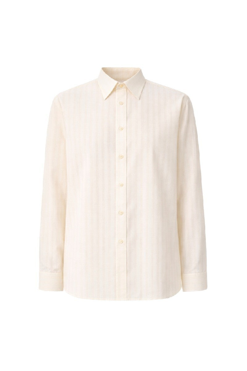 Milk textured shirt by DELEGAN displayed on a ghost mannequin, showing the front view with detailed fabric texture.