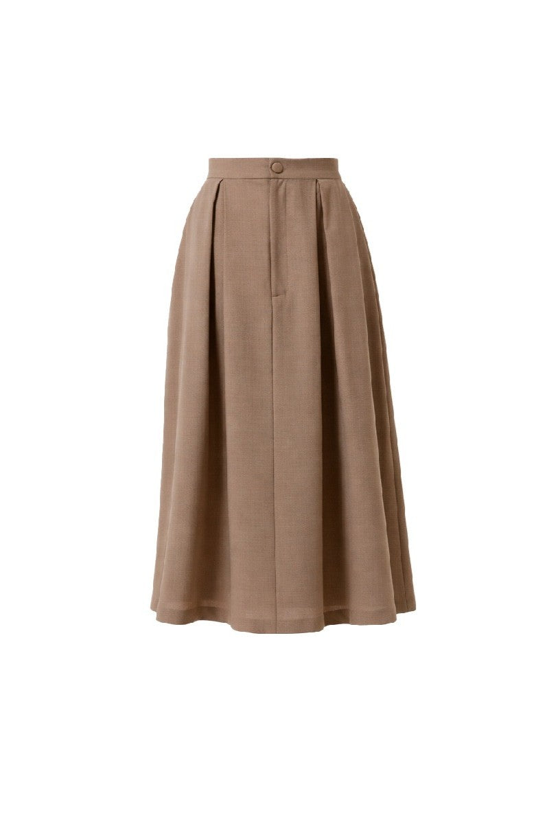 DELEGAN wool midi skirt displayed on a ghost mannequin, showcasing its elegant length and soft fabric texture.