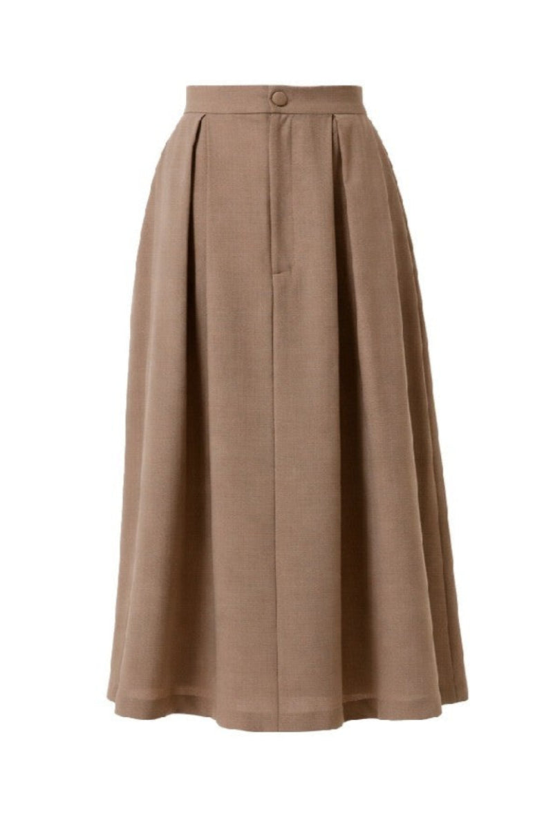 DELEGAN wool midi skirt displayed on a ghost mannequin, showcasing its elegant length and soft fabric texture.