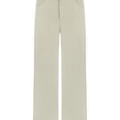 Green velvet gray pants from DELEGAN displayed on a ghost mannequin, showing front view of stylish, soft fabric pants.