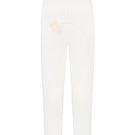 White BLOSSOM CAPRI pants by DELEGAN displayed on a ghost mannequin, showing front view of slim-fit design and soft fabric.