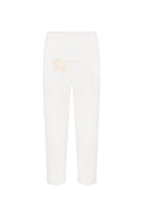 White BLOSSOM CAPRI pants by DELEGAN displayed on a ghost mannequin, showing front view of slim-fit design and soft fabric.