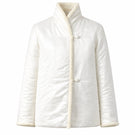 White DELEGAN jacket displayed on a ghost mannequin, showing front view with collar and zipper details.