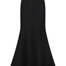 Black KOSSA midi skirt by DELEGAN displayed on a ghost mannequin, showcasing its sleek, fitted design and smooth fabric.