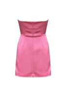 Gigii's Doulzen Iconic Pink Satin Mini Dress, showing a close-up of the pink satin fabric and fitted design.