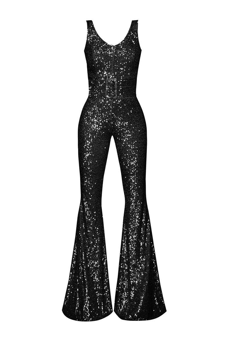 RIKA SEQUIN FLARE JUMPSUIT | Gigii's | CULT MIA
