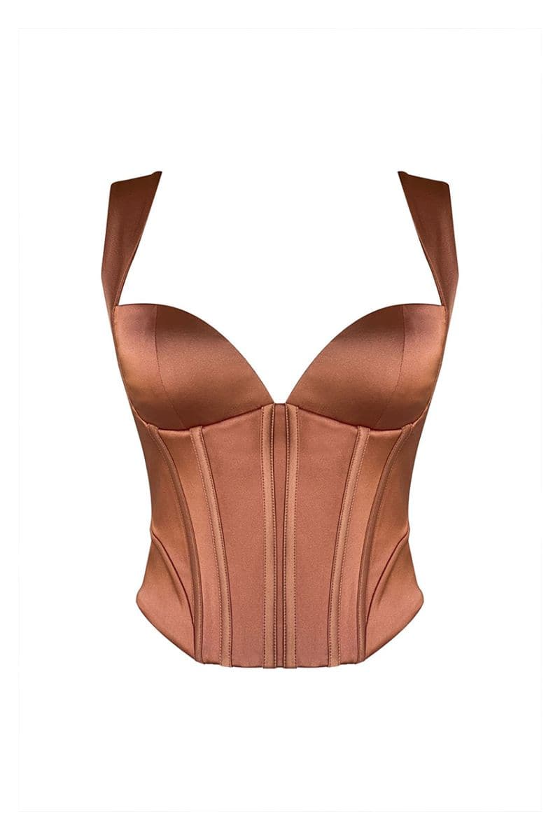 VIVIENNE BROWN SATIN BUSTIER | Gigii's | CULT MIA