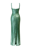 Urban Muse Aurelia green gown with flowing fabric and elegant design, perfect for formal occasions.