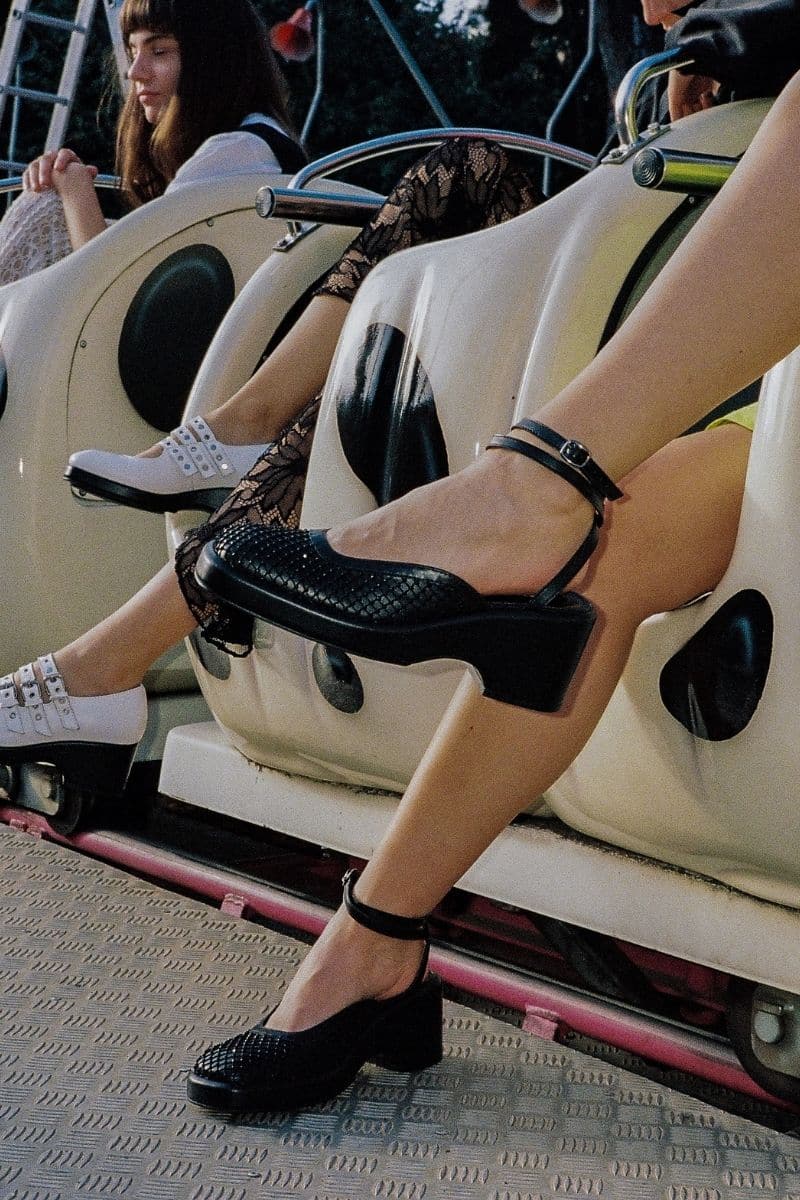 Black Gvasalia slingback heels with sparkling gem embellishments, elegant design, and open-back style, size EU 36.