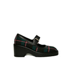 Black, green, and pink plaid Gvasalia Mary Jane heels with a classic strap and stylish design.