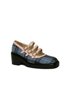 Gvasalia Peachy Combined Mary Jane heels in light baby blue and black with a rounded toe and strap design, EU size 36.
