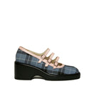Gvasalia Peachy Combined Mary Jane heels in light peach, baby blue, and black, featuring a classic strap and rounded toe.