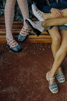 Gvasalia Peachy Combined Mary Jane heels in light peach, baby blue, and black, featuring a classic strap design and stylish heel.