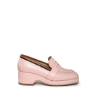 Gvasalia Penny pink leather loafers flats with a sleek design and rounded toe, size EU 35, on a plain background.