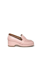 Gvasalia Penny pink leather loafers flats with a sleek design and rounded toe, size EU 35, on a plain background.