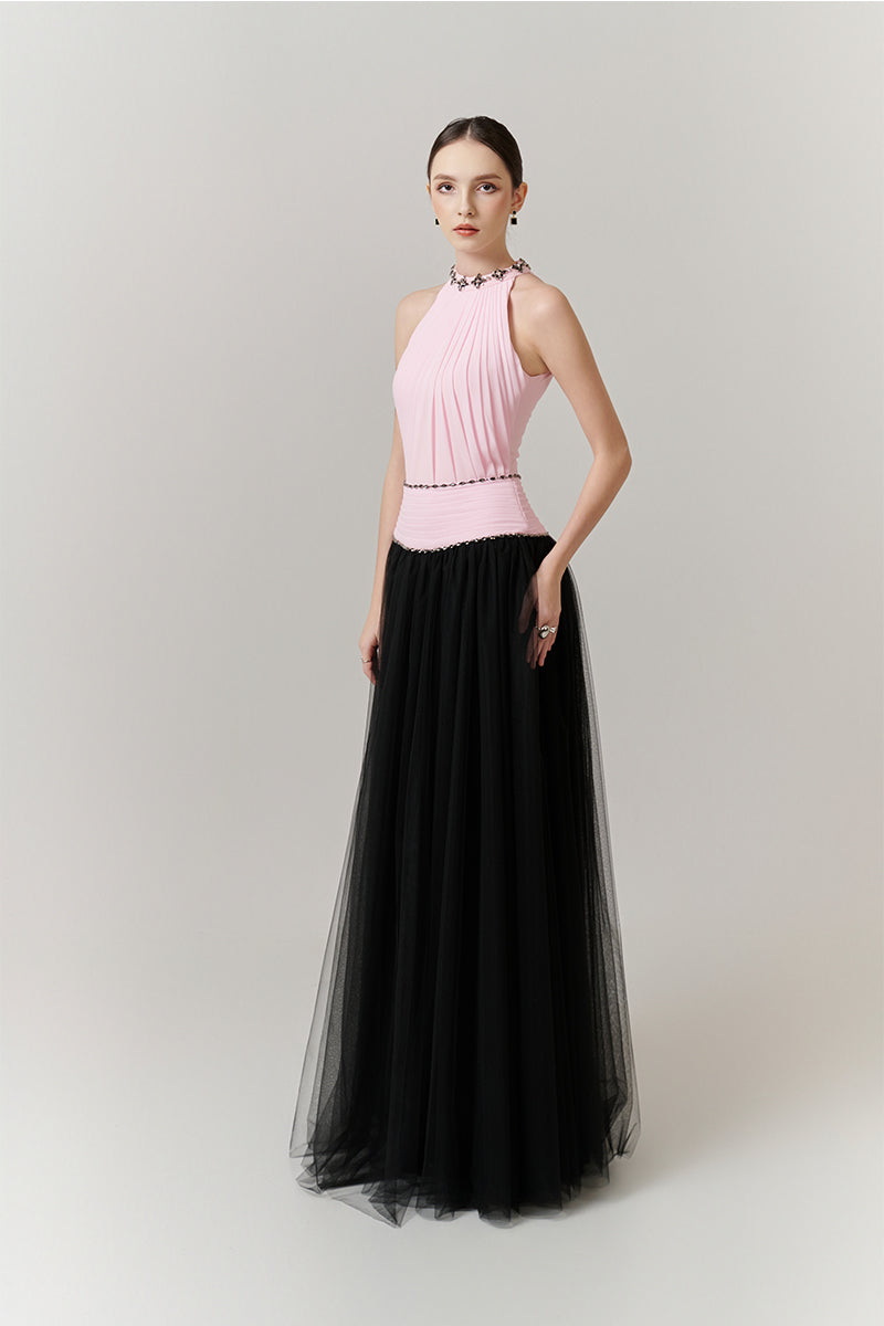 HALTER NECK A-LINE MAXI DRESS