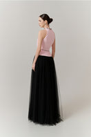 Elegant halter neck A-line gown by Happy Clothing featuring flowing fabric and a stylish silhouette.