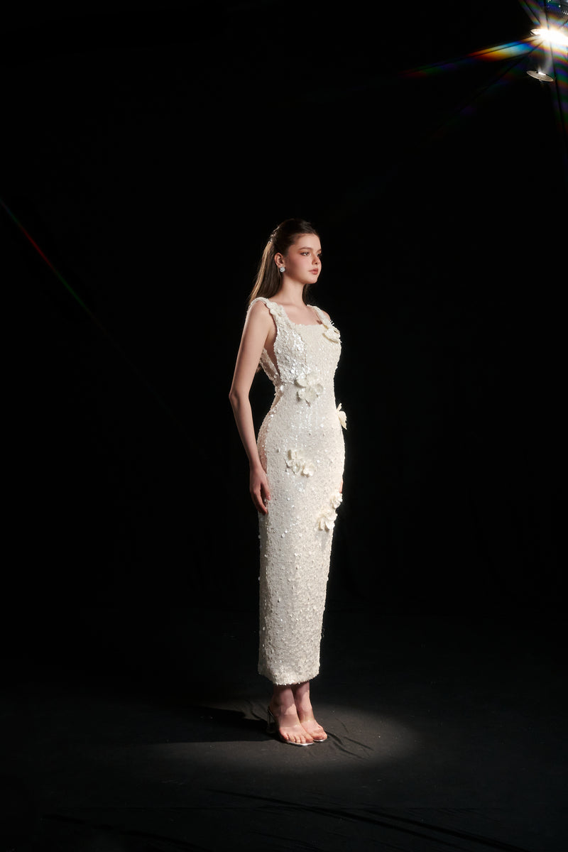 ivory pearl midi dress Pearl Trim Midi Dress