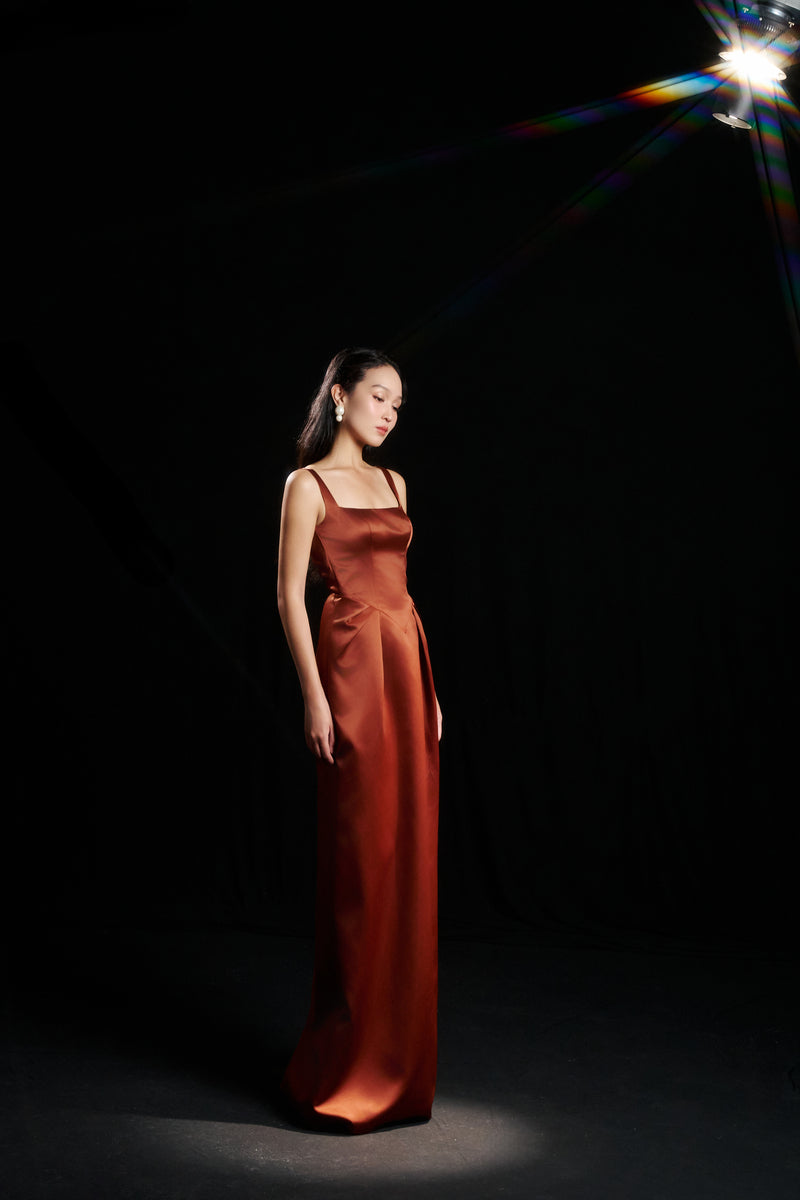 AMELIA STRAP DRESS IN CHAMPAGNE ORANGE - CULT MIA