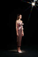 Purple and pink floral sequin strapless gown by HACCHIC COUTURE, featuring intricate details and a flowing silhouette.