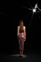 Purple and pink floral sequin strapless gown by HACCHIC COUTURE, featuring a fitted silhouette and elegant design.