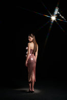 Purple and pink floral sequin strapless gown by HACCHIC COUTURE, featuring elegant design and vibrant floral detailing.