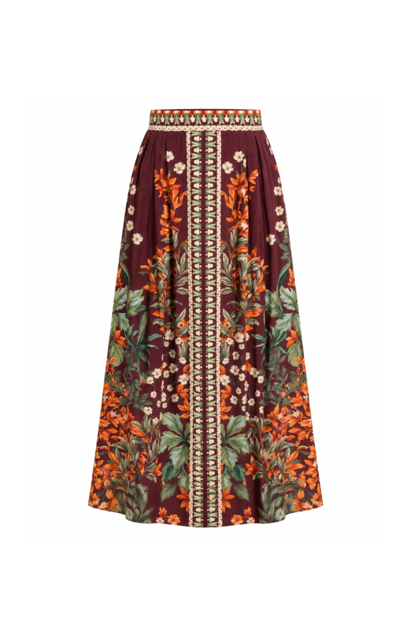 Raishma Harlow Maxi Skirt in flowing fabric with a stylish design, perfect for elegant and casual wear.