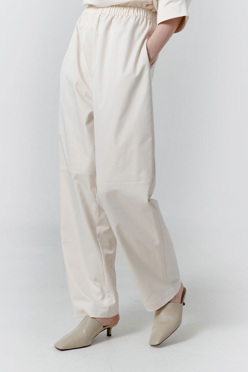 Gray-beige structure pants by DELEGAN, high-resolution image showing tailored pants with a structured fit and subtle detailing.