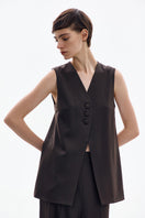 Petal Brown Vest by DELEGAN, stylish sleeveless vest with a textured petal pattern, perfect for layering and everyday wear.