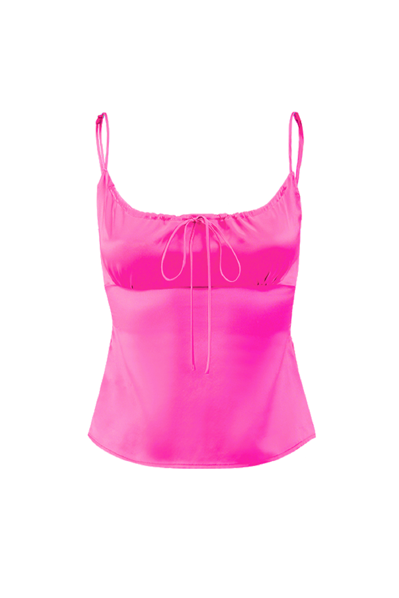 SILK DRAWSTRING CAMISOLE TOP IN HOT PINK - CULT MIA