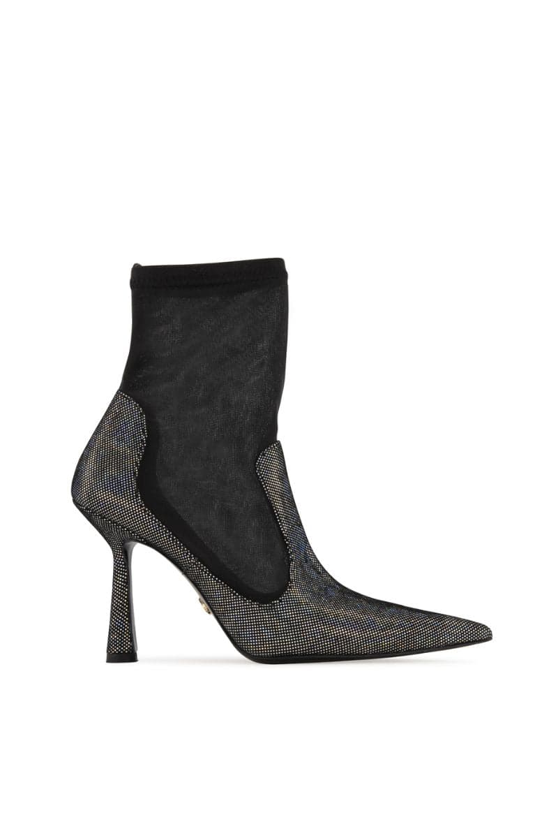Black disco suede heeled boots by House of Atana featuring a stylish design, perfect for trendy fashion statements.