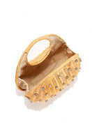 Emm Kuo Hudson raffia top handle bag in natural wicker with beige color, featuring a woven texture and elegant design.