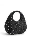 Emm Kuo Hudson raffia top handle bag in black wicker with a structured shape and elegant design.