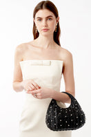 Emm Kuo Hudson raffia top handle bag in black wicker with a structured design and natural woven texture.