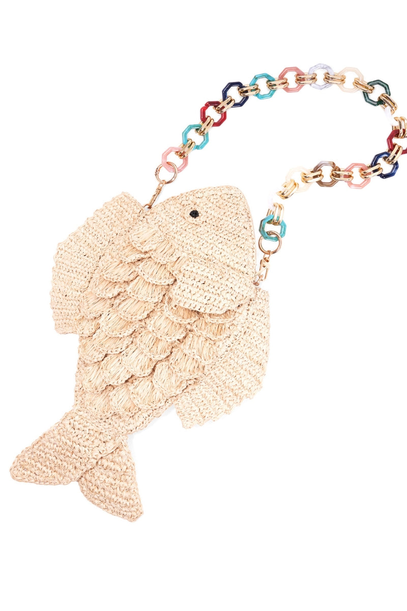Emm Kuo Humuhumu clutch in natural color, stylish leather accessory with a sleek design and textured finish.