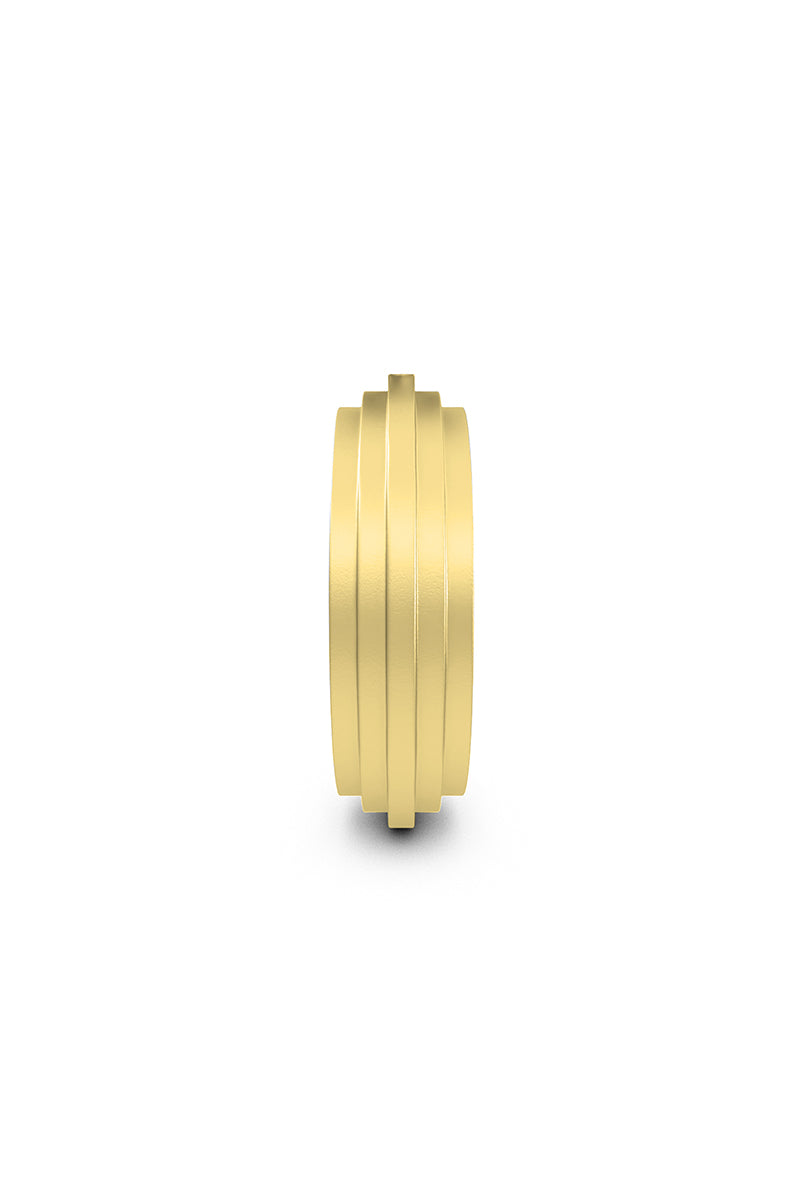 Gold HUNA band ring by EDXÚ featuring matte finish, emerald and diamond accents, showcasing elegant jewelry design.